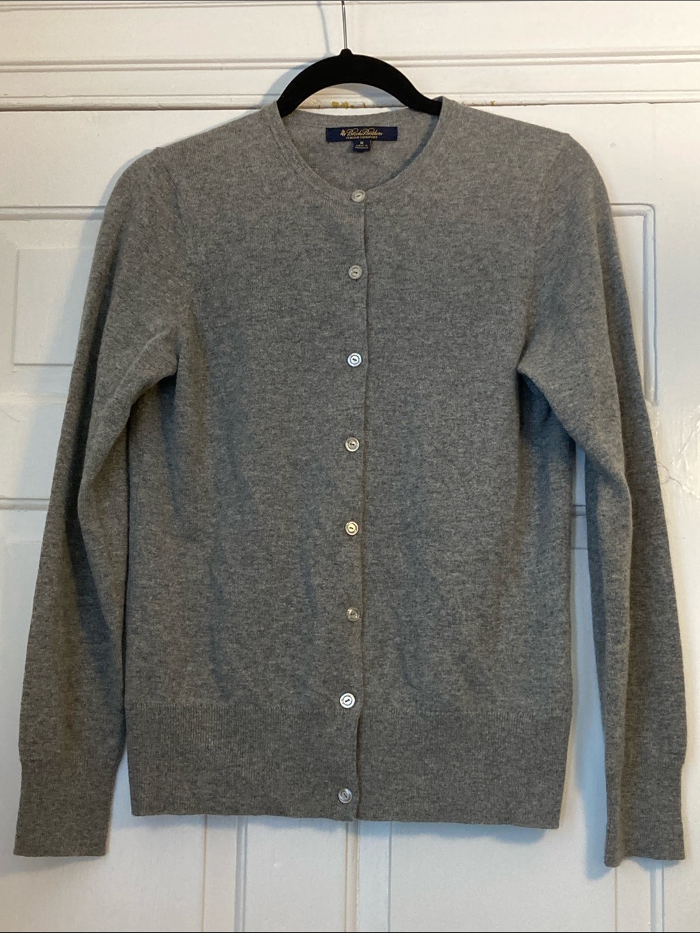 Brooks Brothers Women Gray 100% Cashmere Button-Front Cardigan, Size M